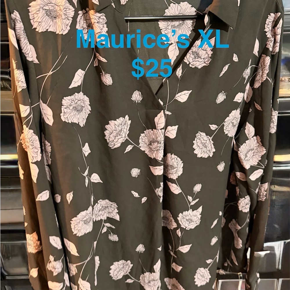 Maurices Floral Blouse - Black and Pink